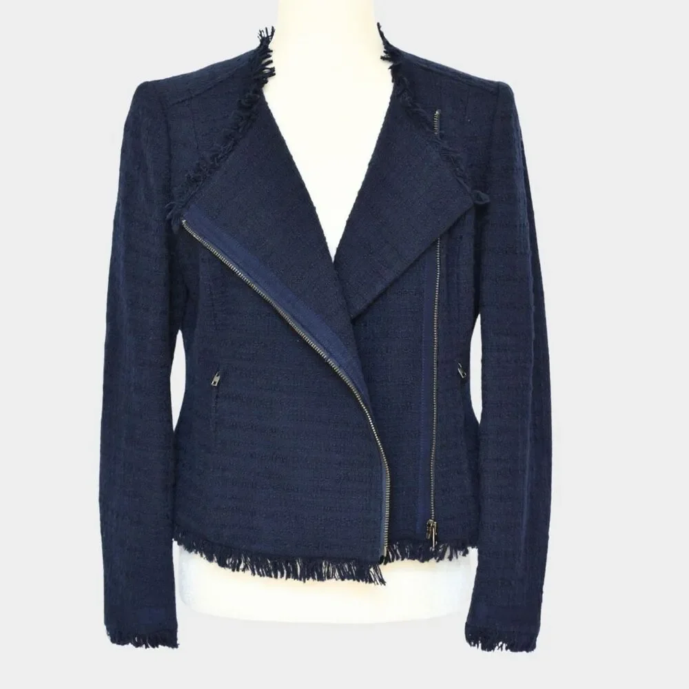 J.CREW Women's Tweed Motorcycle Jacket With Fringe Size 8